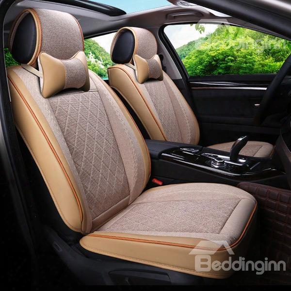 Luxurious Simple Style Durable  Leather And Easy Breathable Flax Mixed Universal Car Seat Cover