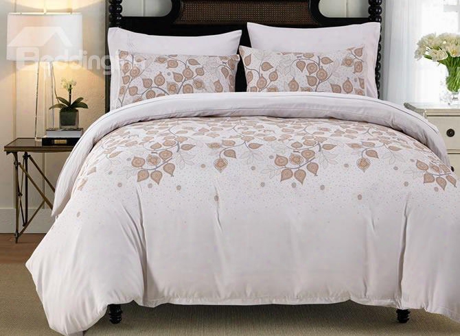 Mandala Pattern Leaves Printed Pastoral Style Beige Polyester 3-piece Bedding Sets/duvet Cover