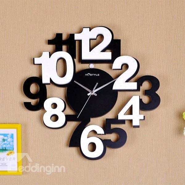 Modern Simple Wood Digit Black And White Wall Clock