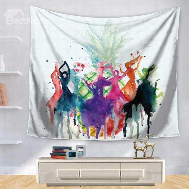 Multticolored Rainbow Dancing Girls With Huge Pineapple Pattern Decorative Hanging Wall Tapestry