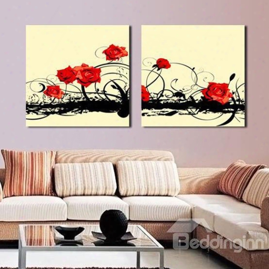 New Arrival Lovely Red Roses Painting Print 2-piece White Cross Film Wall Art Prinnts