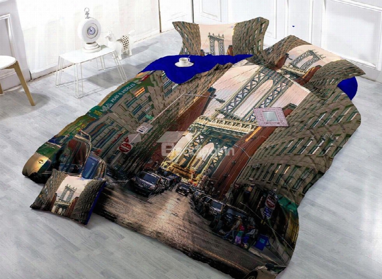 New York City Digital Print 4-piece Cotton Duvet Cover Sets