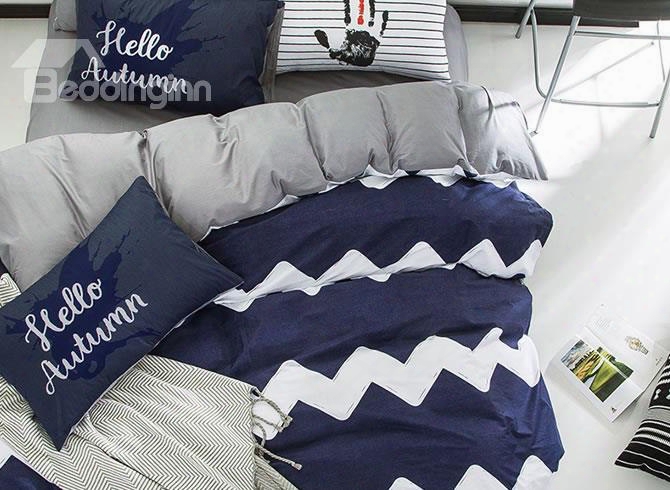 Nordic Style Wave Pattern Cotton Blud And White Kids Duevt Covers/bedding Sets