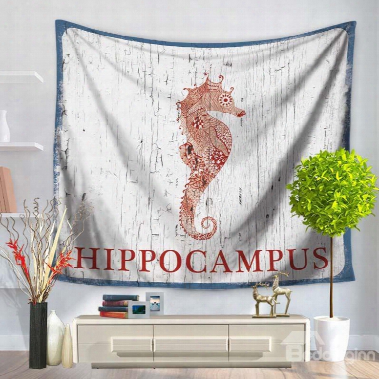 Odobenus Rosmarus Hip Pocampus Japonicus With Wood Background Pattern Decorative Hanging Wall Tapestry