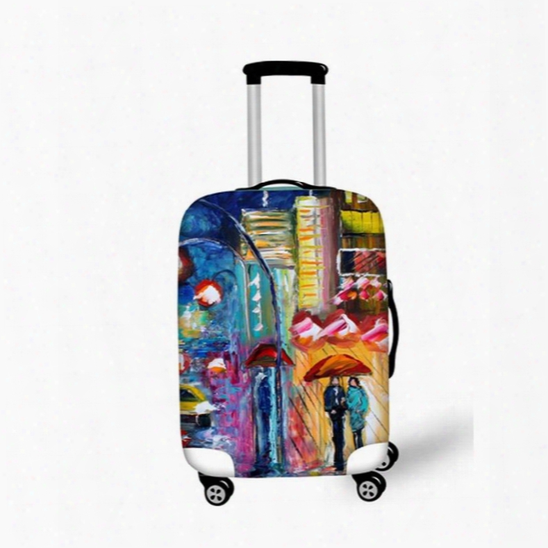 Oil Style Rainy And Couple Pattern 3d Painted Luggage Protect Cover