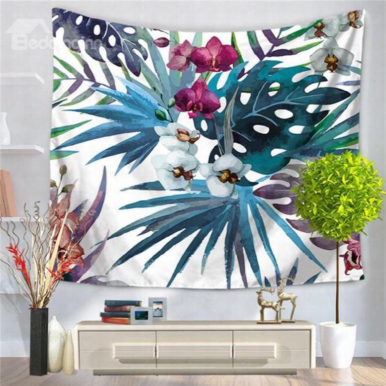 Palm And Floral With White Bottom Decorative Hanging Wall Tapestry