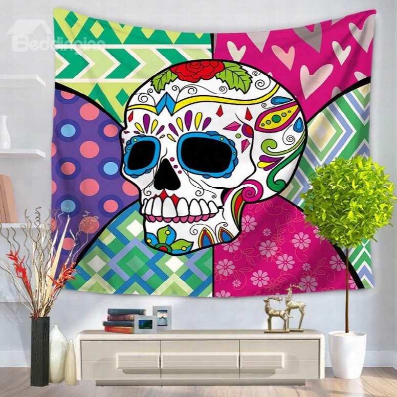 Pink And Green Modern Style Skull Pattern Decorative Hanging Wall Tapestry