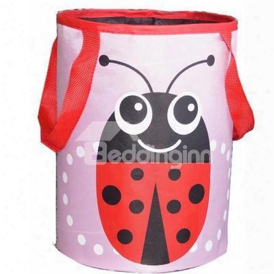 Pink Beetle Pattern High Capacity Oxford Cloth Material Car Trash Can