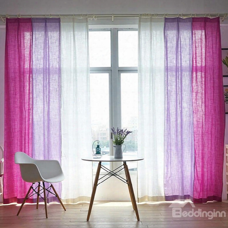 Pink Purple And White Three Colors Splicing Cotton And Linen Custom Curtin