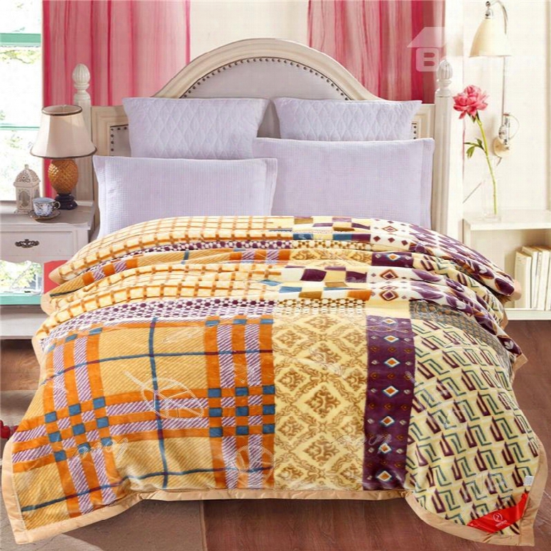 Plaid And Grid Cream Embroidery Flannel Fleece Bed Blankets