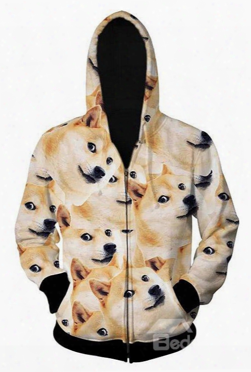 Popular Long Sleeve 3d Painted Dogs Pattern Zipper Hoodie