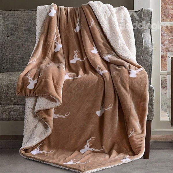 Popular Reindeer Print Camel Soft Flannel Blanket