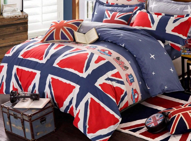 Popular Union Flag Pattern Cotton 4-piece Duvet Cover Set