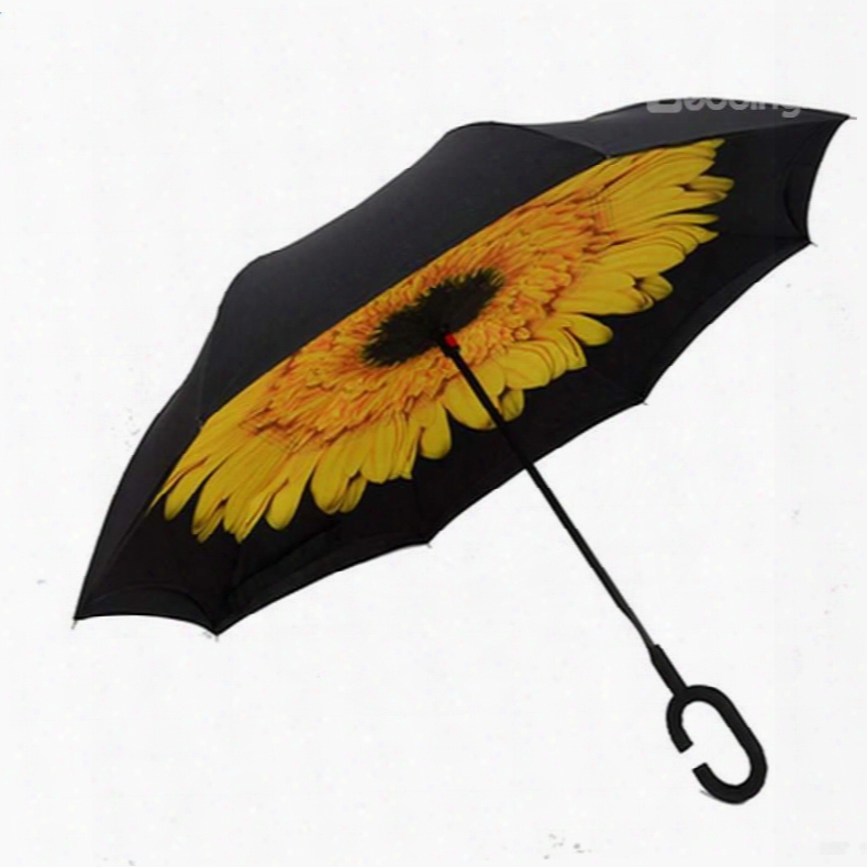 Pretty Flower Pattern Multicolor Option Double Layer Windproof Reverse Umbrella