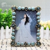 Elegant Blue Flowers and Artificial Diamonds Decoration Desktop Photo Frame