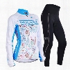 Female Colorful Leaves Breathable Jersey with Full Zipper Sponged Long Sleeve Cycling Suit
