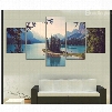 Mountains Surrounding Lake and Trees Hanging 5-Piece Canvas Eco-friendly and Waterproof Non-framed Prints