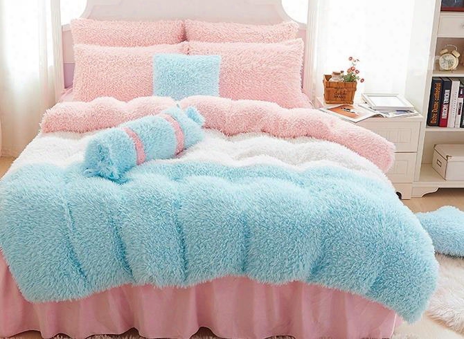 Princess Style Chunky Color Block 4-piece Velvet Bedding Set/duvet Cover