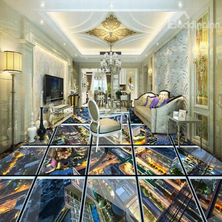 Realistic Transparent Glass City Scenery Pattern Splicing Waterproof 3d Floor Murals