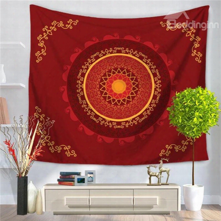 Red Hippy Samsara Mandala Bohemian Indian Pattern Ethnic Style Decorative Hanging Wall Tapestry