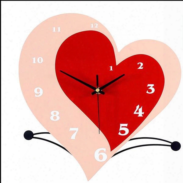 Red Iron Simple Style Heart Shaped Home Decorative Mute Wall Clock