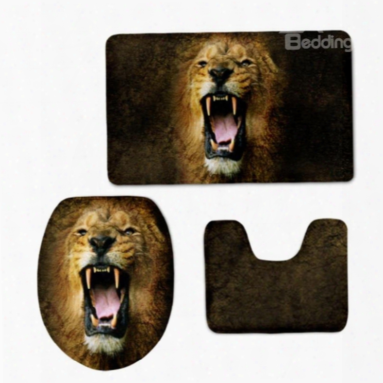 Roaring Lion Pattern Flannel Pvc Soft And Anti-slid Toilet Seat Covers