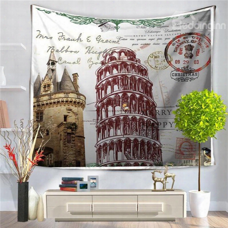 Rome The Leaning Tower Of Pisa Postcard Pattern Decorative Hangnig Wall Tapestry