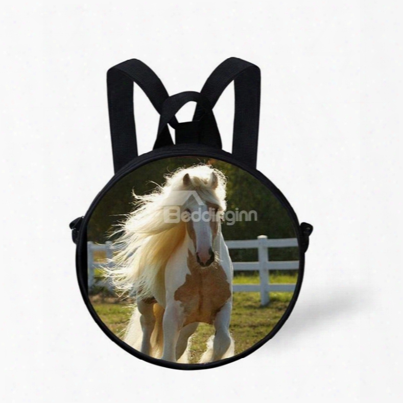 Round 3d Horse Running Pattern School Bag Shoulders Backpack