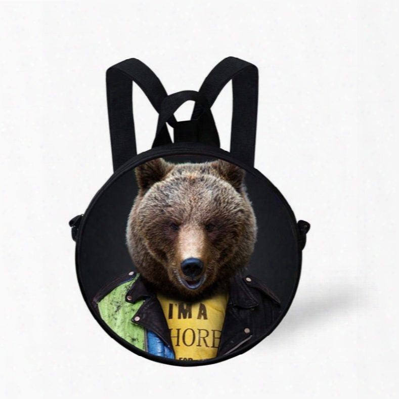 Round 3d Mr. Bear Pattern School Bag Shoulders Backpack