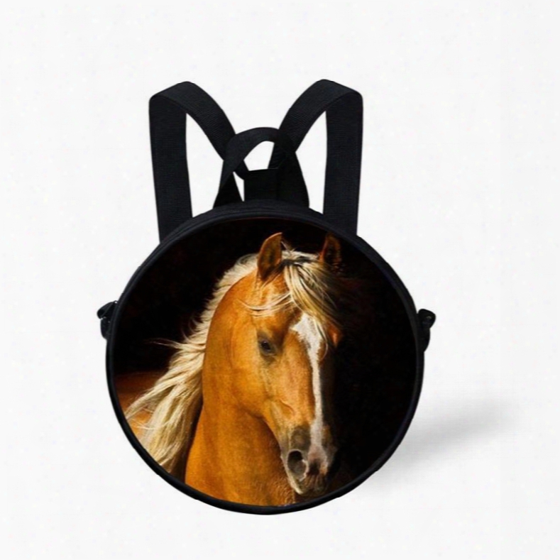 Round Cool Horse Pattern School Sack Shoulders Backpack