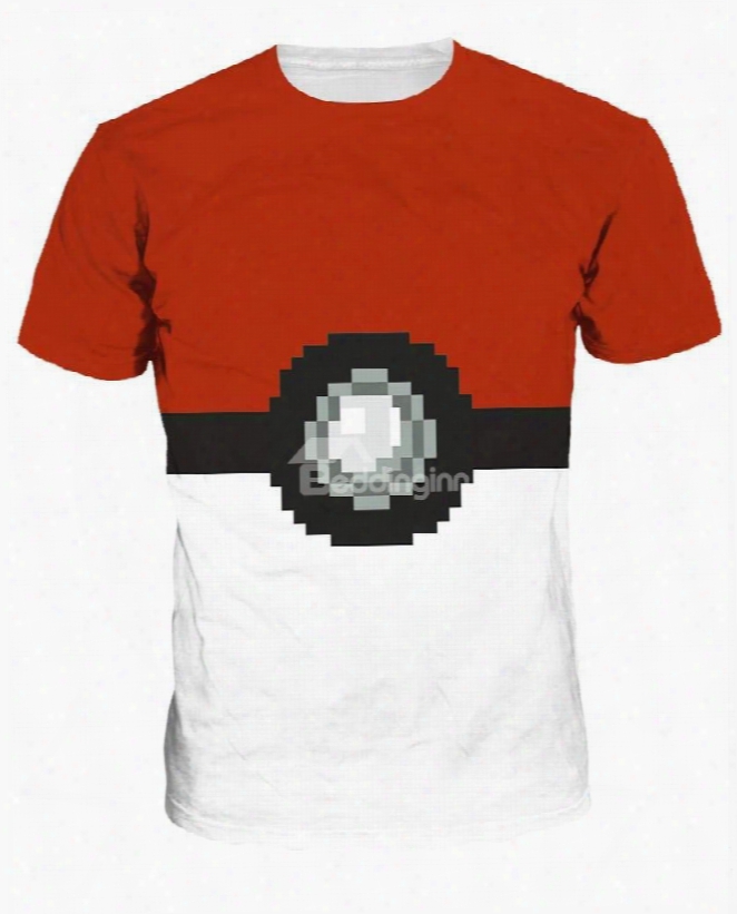 Round Neck Poke Ball Pattern 3d Painted T-shirt