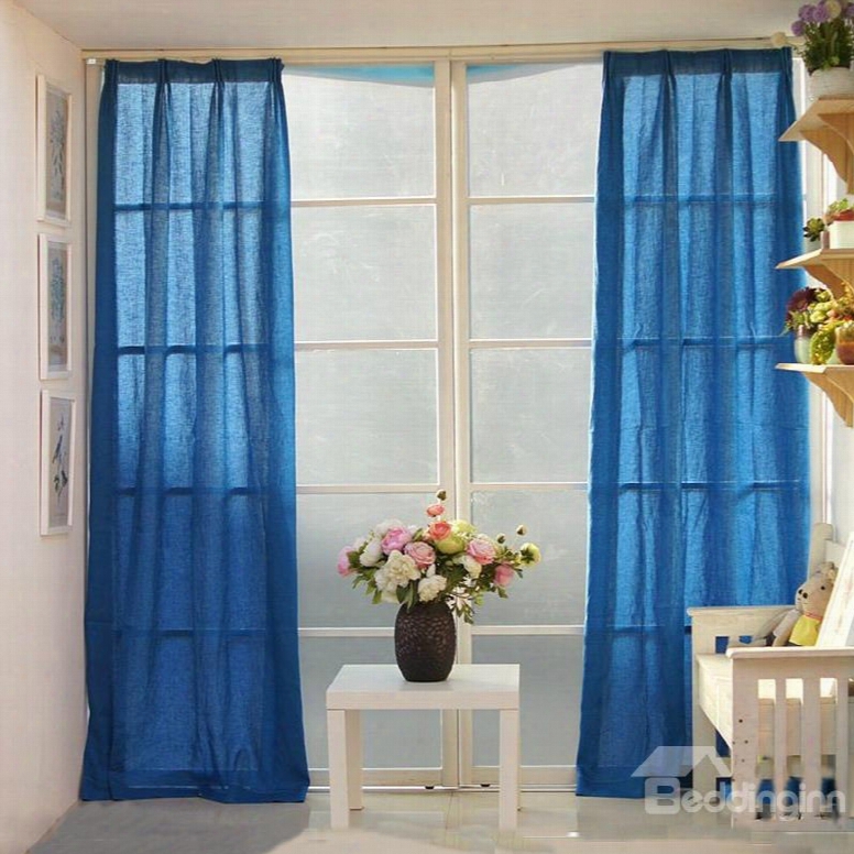 Royal Blue Splicing Cotton And Linen Custom Curtain