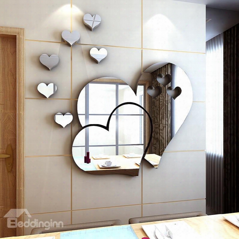 Silver Heart-shaped Acrylic Mirror Waterproof And Eco-friendly 3d Wall Stickers