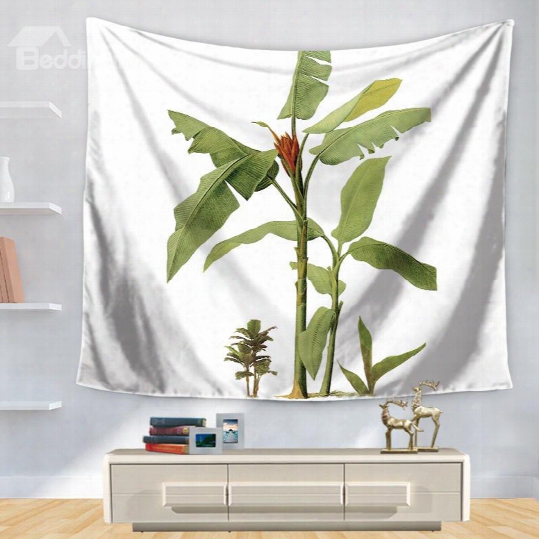 Simplex Green Palm Planet Nature Theme With White Bottom Color Pattern Decorative Hanging Wall Tapestry