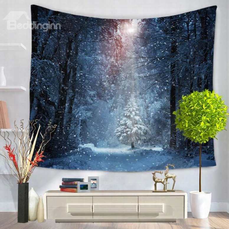 Snowy Forest And Sunshine Pattern Decorative Hanging Wall Tapestry