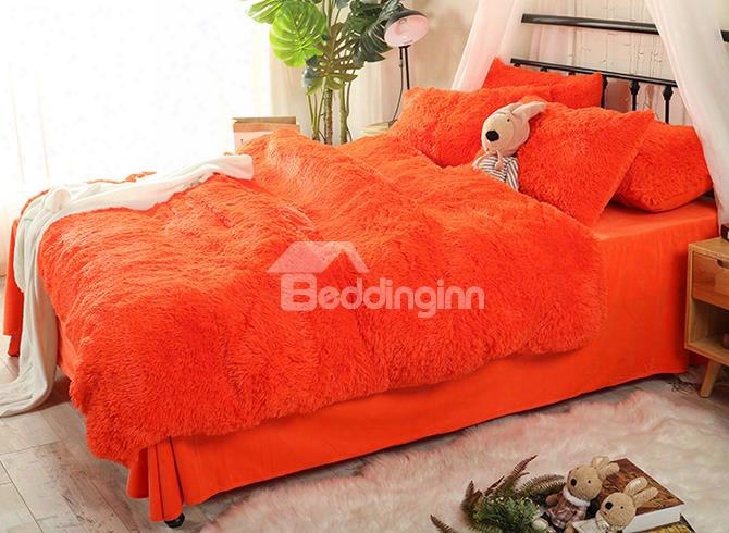 Solid Bright Orange Super Soft Plush 4-piece Fluffy Bedding Sets/duvet Cover