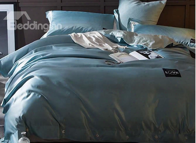 Solid Light Blue Luxury Style Silky 4-piece Bedding Sets/duvet Cover