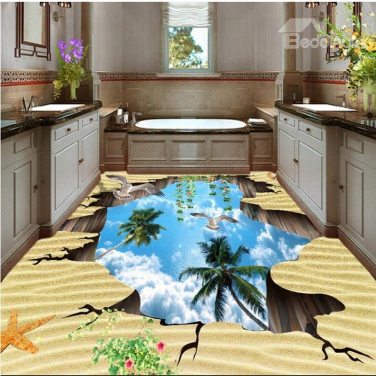 Special Design Flying Sea Gulls In The Broken Hole Sky Pattern 3d Floor Murals