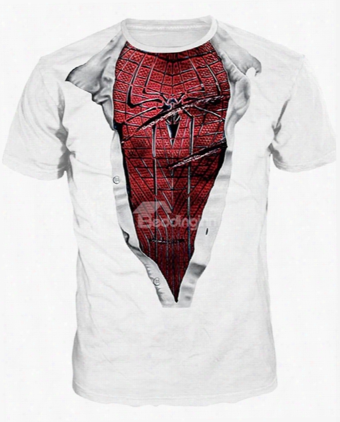 Spiderman Style Pattern Couple Round Neck 3d Painted T-shirt