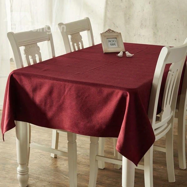 Stain Resistant Cotton Rectangle Pure Color Dining Room Decoration Tablecloth