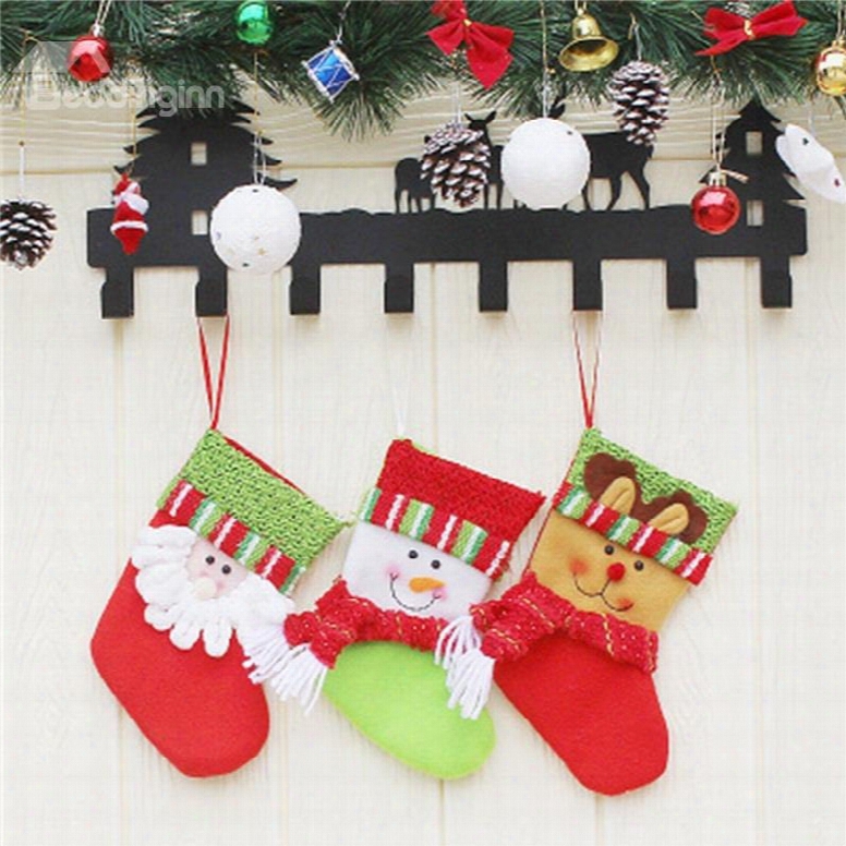 Stripes Decoration Classic Non-woven Fabric And Wool Christmas Stocking