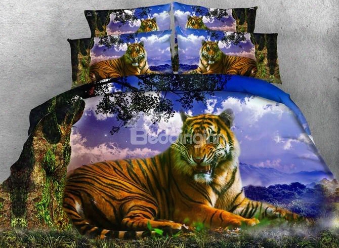 Stunning 3d Tiger Digital Printing 5-piece Comforter Sets