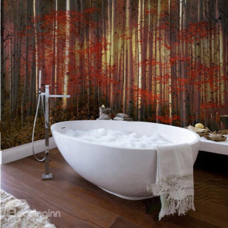 Stylish Creative Design Red Leaves Forest Pattern Waterproof 3d Bathroom Wall Murals