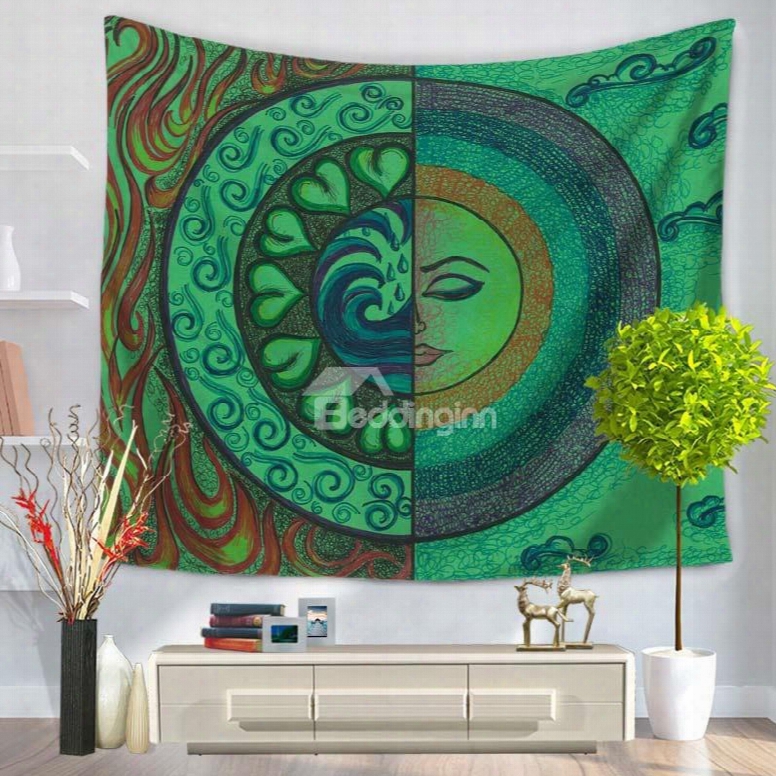 Sun Moon Bohemia Design Ethnic Pattern Green Decorative Hanging Wall Tapestry