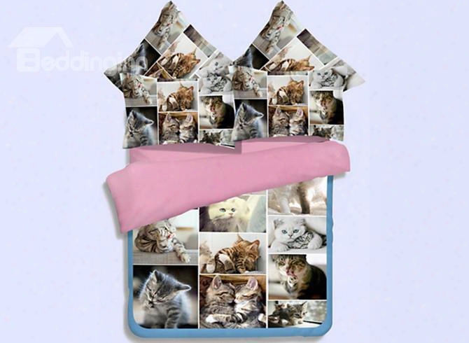 Superb Lovely Kitties 3d Printed 4-piece Polyester Duvet Cover Sets