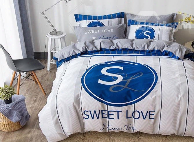 Sweet Love Printed Cotton White Kids Duvet Covers/bedding Sets