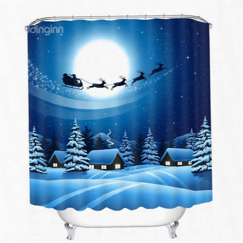 The Shadow Of Santa Riding Reindeer Printing Christmas Theme Bathroom 3d Shower Curtain