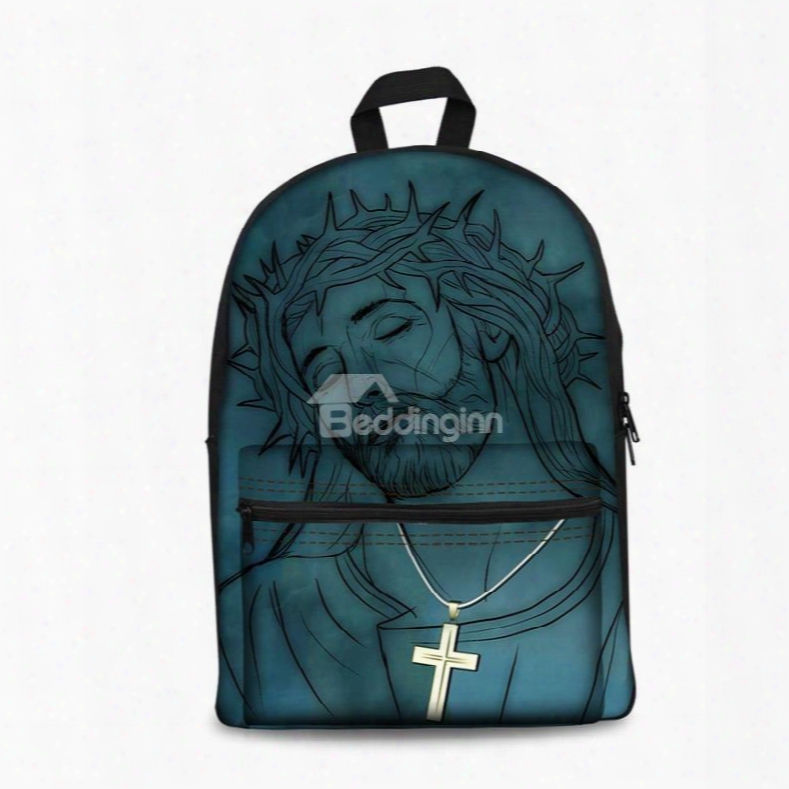 Theology Dark Blue Jesus Pattern Washable Lightweight 3d Printed Backpack