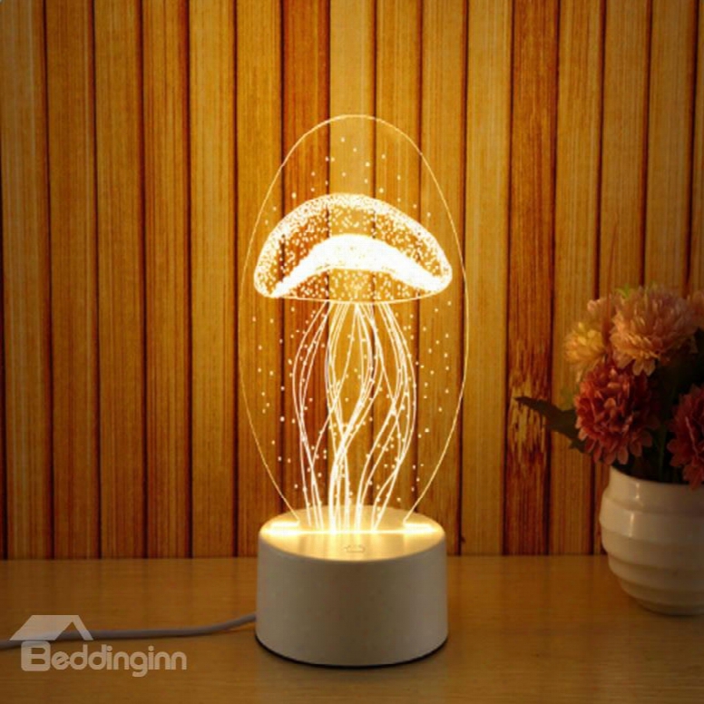 Transparent Jellyfish Pattern And Base Pvc Waterproof And Energy-saving 1 Bulb Table Lamp