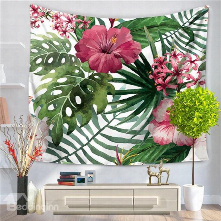 Tropical Wild Orchid Flowers With Leaves Patern Decorative Hangign Wall Tapestry